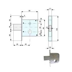 Serratura infilare ferro misura frontale Mm.20x145 - entrata Mm.50 cilindro 50 019-56-0 134500 mg