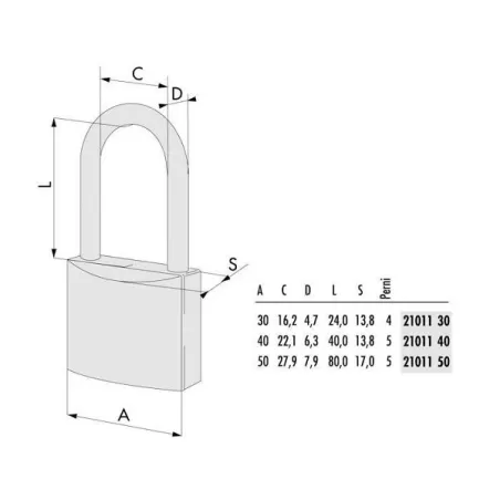 Lucchetto ottone Mm.50 arco lungo