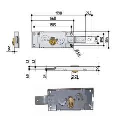 Serratura serrande SX sinistra 1 catenaccio piegato - Cilindro ottone  A412.0010.0200 Sx  Mm.5,5