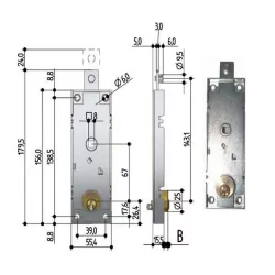 Serratura per basculanti cilindro tondo con quadro Mm.8 B551 prefer