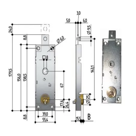 Serratura per basculanti cilindro tondo con quadro Mm.8 B551 prefer