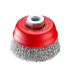 Spazzola a tazza con foro filettato MA14 F Mm.80 fili acciaio ondulati mm 0,30