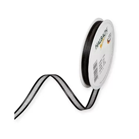 Nastro organza con bordi in raso Mm.10 nero Mt.1