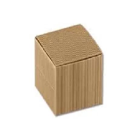 Scatolina portaconfetti quadrata in cartone rigato avana con apertura a scrigno Cm.8x8x8