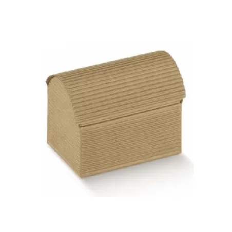 Scatolina portaconfetti bauletto in cartone rigato avana con apertura a scrigno Cm.100x70x75