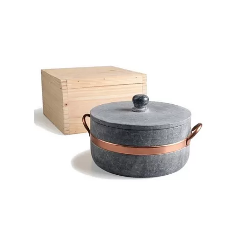 Casseruola Lavéc Cm.20 alta con due maniglie in rame e coperchio in pietra ollare - Agnelli