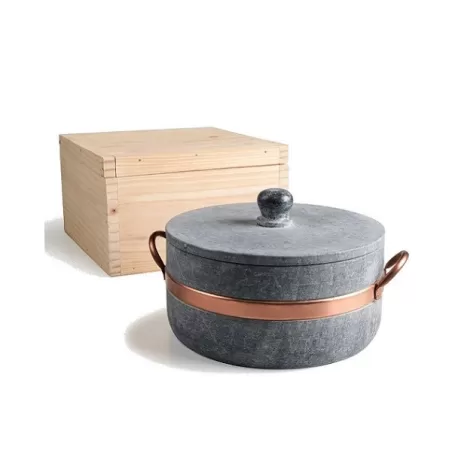 Casseruola Lavéc Cm.24 alta con due maniglie in rame e coperchio in pietra ollare - Agnelli