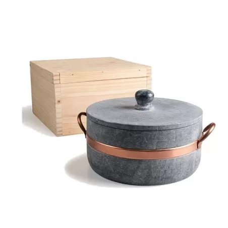 Casseruola Lavéc Cm.26 alta con due maniglie in rame e coperchio in pietra ollare - Agnelli
