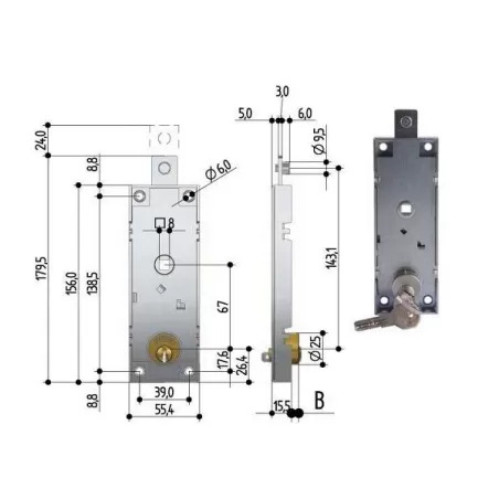 Serratura bascule cilindro tondo con quadro W551 Prefer