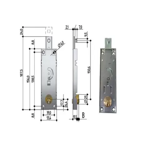 Serratura serrande catenaccio diritto - Cilindro tondo B511.0010.0200 prefer
