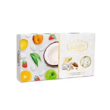 Confetto Buratti mandorla intera ischia ricoperta di cioccolato bianco e confettati ai gusti misti di frutta Kg.1