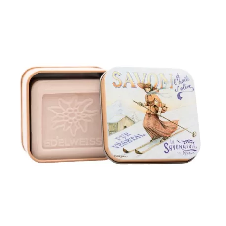 Scatola di metallo "Le Ski" e sapone Gr.100, La montagne - La Savonnerie de Nyons