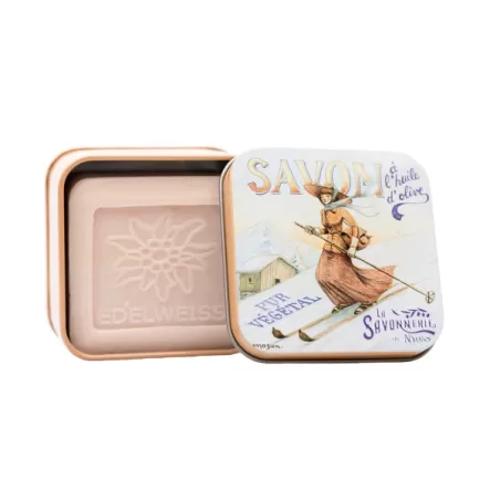 Scatola di metallo "Le Ski" e sapone Gr.100, La montagne - La Savonnerie de Nyons