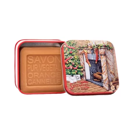 Scatola di metallo "Il Camino" e sapone Gr.100, Christmas 1 - La Savonnerie de Nyons