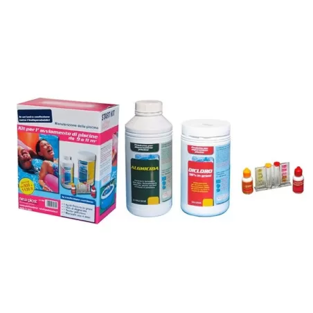 Kit piscine - Dicloro in Grani Kg.1 - Antialghe Lt.1 - Dosatore - Test PH/Cloro