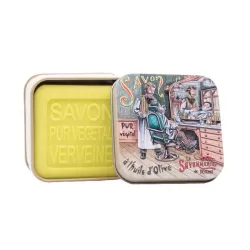 Scatola di metallo "Il barbiere" e sapone Gr.100, Boutiques anciennes - La Savonnerie de Nyons