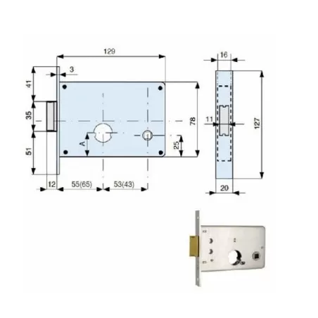 Serratura infilare ferro Mm.20 E55 020-52-0 313552 Mg