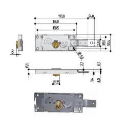 Serratura serrande Dx Destra 1 catenaccio piegato - Cilindro ottone A211.0010.0200 Mm.5,5