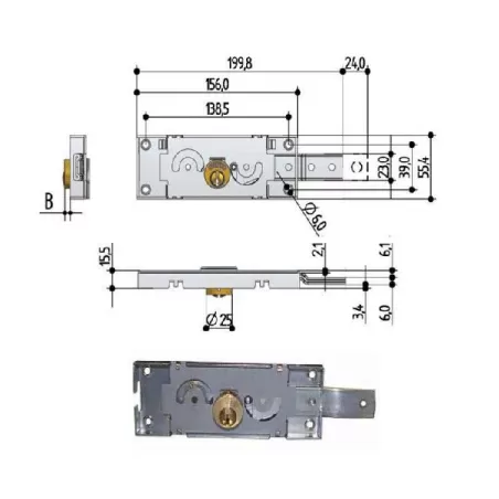 Serratura serrande Dx Destra 1 catenaccio piegato - Cilindro ottone A211.0010.0200 Mm.5,5