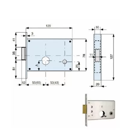 Serratura infilare ferro Mm.20 E55 019-56-0 313550 Mg