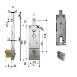 Serratura per basculanti cilindro 6861 profilo europeo con quadro Mm.8 B561 prefer