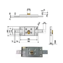 Serratura serrande 2 catenacci diritti - Cilindro ottone doppia mappa 8601.0010.0200 Mm.7,0