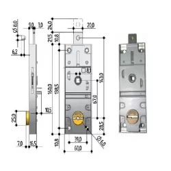 Serratura serrande catenaccio diritto - Cilindro ottone doppia mappa 8651.0810.0200 Mm.7,0