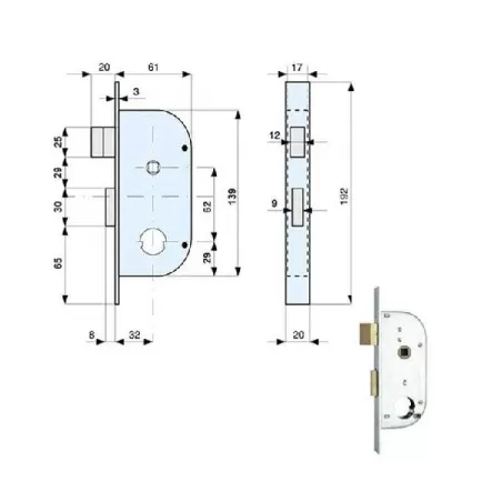Serratura infilare ferro Mm.20 E32 020-52-0 149322 Mg