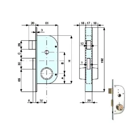 Serratura infilare ferro Mm.20 E32 013-20-0 147320 mg