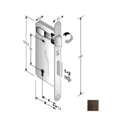 Serratura infilare patent Mm.8x90 e30 frontale bordo tondo ferro bronzato
