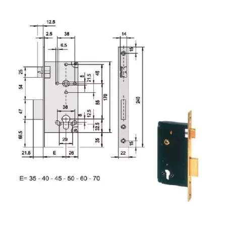Serratura infilare legno 5c611-70-0 cisa