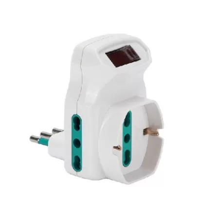 Adattatore triplo spina 10 amper 2 presa bipasso 10-16 amper e 1 presa schuko bianco con interruttore