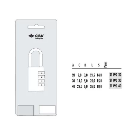 Lucchetto ottone Mm.30 combinazione 21190