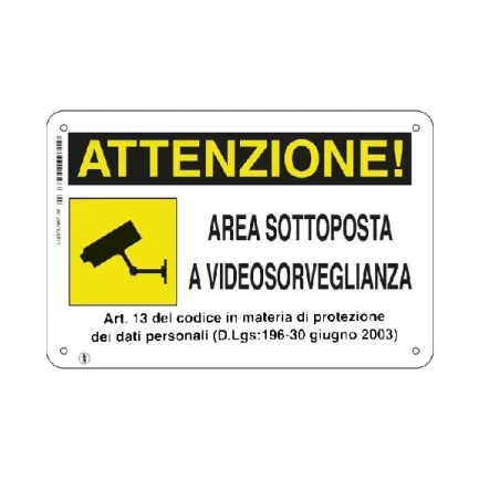 Cartello area videosorveglianza Cm.30x20 plastica