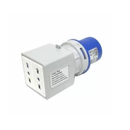 Presa industriale 1 spina CEE 2PT con 2 prese 10/16 amper bipasso IP44