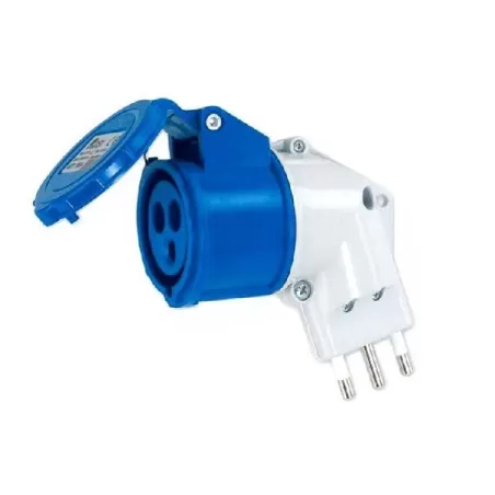Adattatore industriale 1 spina squadra 16 amper con 1 presa CEE 2P+T IP44