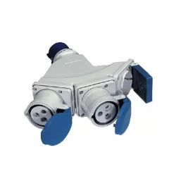 Adattatore industriale 1 spina CEE 2P+T con 2 prese CEE 2P+T e 1 presa 10/16 amper e 1 presa schuko IP44 73122