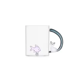 Tabby Cat, Mug pesce rosa e gatto bianco coda grigia - Ichendorf