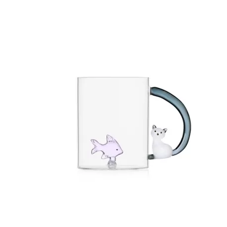 Tabby Cat, Mug pesce rosa e gatto bianco coda grigia - Ichendorf