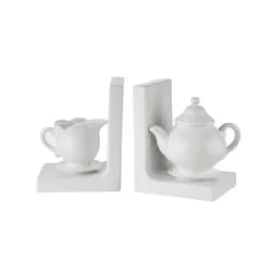 Fermalibri ora del the bianco - set 2 pezzi Cm. 28x10x16 h. - L'oca Nera