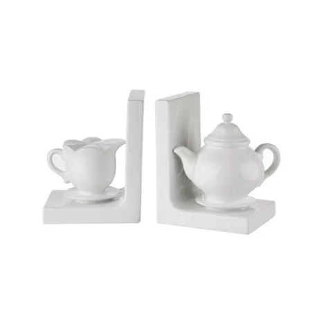 Fermalibri ora del the bianco - set 2 pezzi Cm. 28x10x16 h. - L'oca Nera