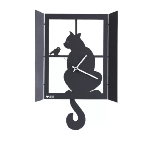 Orologio Gatto Alla Finestra, Nero - Arti e Mestieri