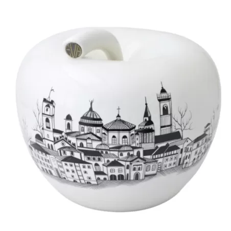 City, Mela in ceramica City Bergamo Grande bianco e nero - Eva - La mela del desiderio