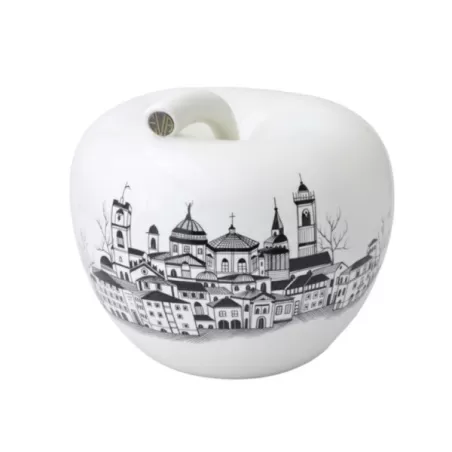 City, Mela in ceramica City Bergamo Piccola bianco e nero - Eva - La mela del desiderio
