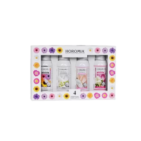 Essenza per Bucato Ml.50x4 flaconi, Horo4 - Liberty - White - Soffice talco - Muschi e loto - Horomia