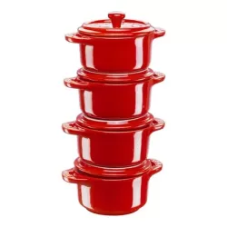 Set di mini cocotte in ceramica rosso ciliegia set 4 pezzi Cm.10 - Staub