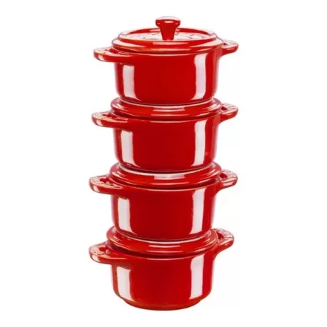 Set di mini cocotte in ceramica rosso ciliegia set 4 pezzi Cm.10 - Staub