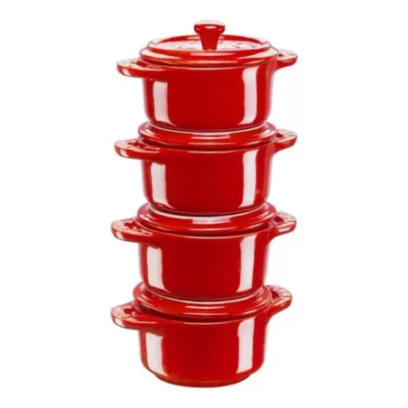 Set di mini cocotte in ceramica rosso ciliegia set 4 pezzi Cm.10 - Staub