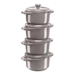 Set di mini cocotte in ceramica grigio anticato set 4 pezzi Cm.10 - Staub
