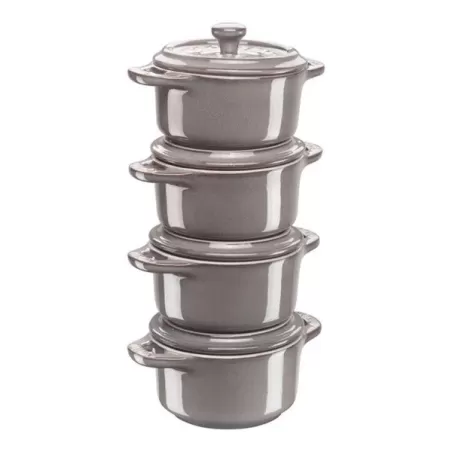Set di mini cocotte in ceramica grigio anticato set 4 pezzi Cm.10 - Staub
